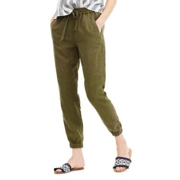 J. Crew Point Sur Seaside Linen Loden Green Jogger Pants 6 - Picture 1 of 5
